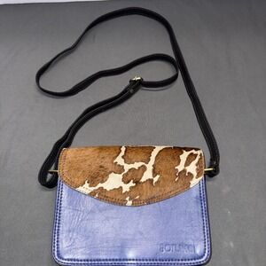 One Of A Kind Soruka Leather (Recycled)Crossbody Bag, Blue/Gray W/ Cowhide Flap